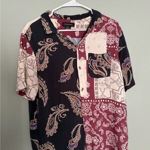 Cotton On Black and Burgundy Casual Button Down Shirt